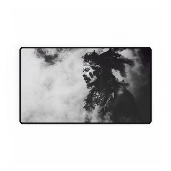 Tribal Warrior Made of Smoke — XL & XXL Desk Mat — Gaming & Workspace Desk Setup View