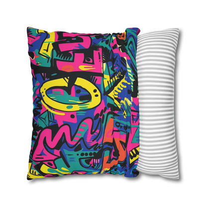 "Vibrant Neon Urban Graffiti Pillowcase - Add street art vibes to your bedroom with bright colors in seamless pattern"