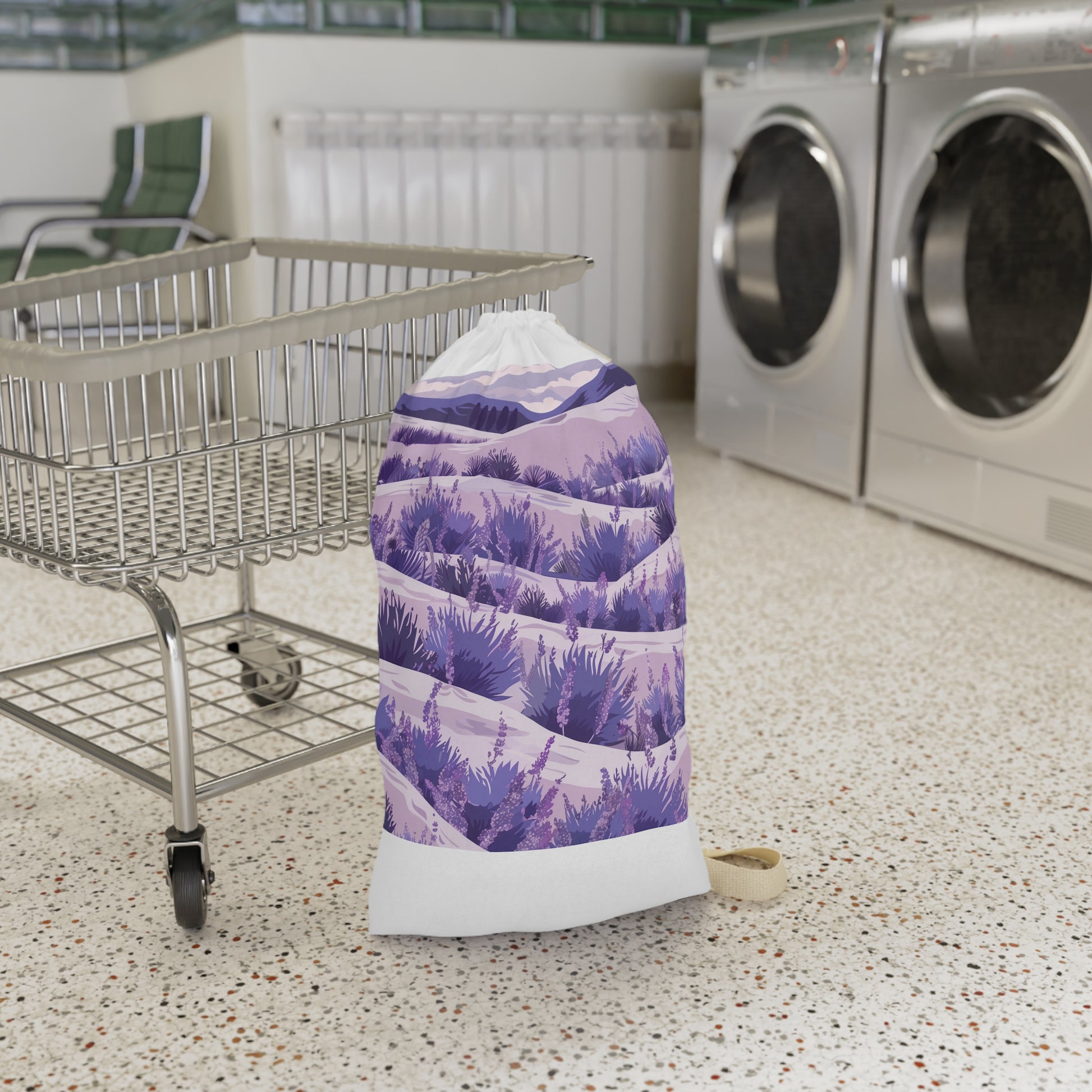 "Relaxing Lavender Fields Laundry Bag - Seamless lavender flower pattern, practical and beautiful design"