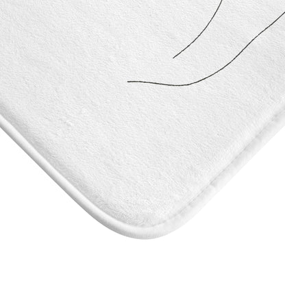 Alt text: Abstract Visage Bath Mat - Minimalist line art representation of a human face bath mat, perfect for adding modern art to your bathroom. Made with high-quality material, this bath mat is comfortable, stylish, and suitable for all seasons. Size: 24" × 17". Great gift idea. Visit our shop for more unique designs. Thank you for supporting BenCPrints!