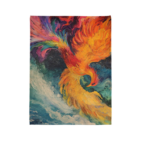 Phoenix Reborn in Waterfall of Color — Plush Fleece Throw Blanket — Product Detail View 10