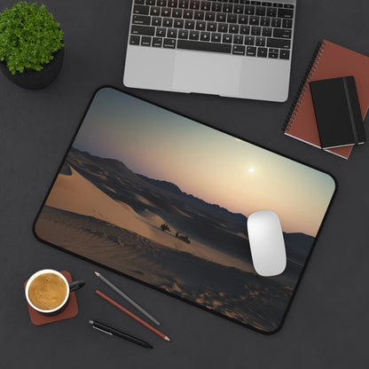 Moonlit Desert Desk Mat - Transform your workspace into a serene oasis with this stunning mat featuring a full moon over sand dunes. Elevate your desktop aesthetic now.