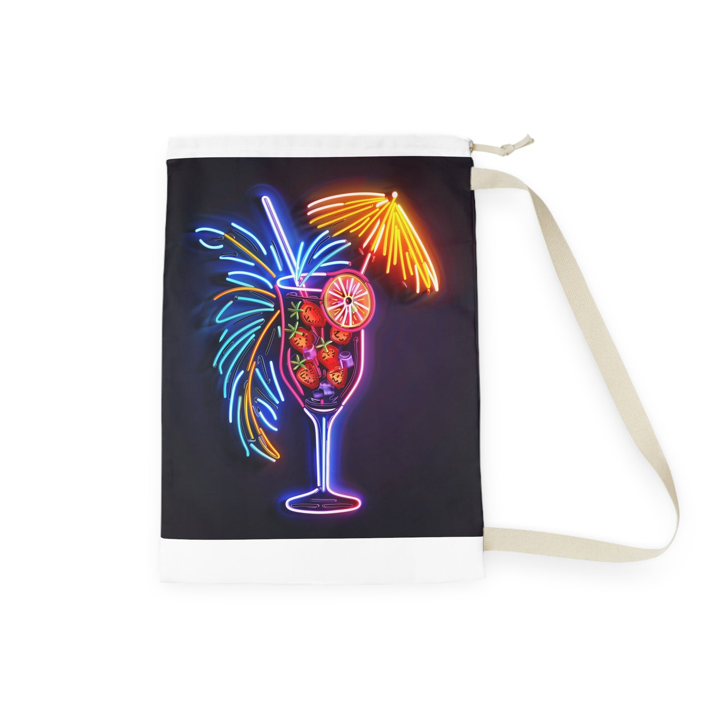 Neon Tropical Cocktail Laundry Bag - Vibrant laundry accessory with tropical cocktail design, adding paradise vibes to your space.