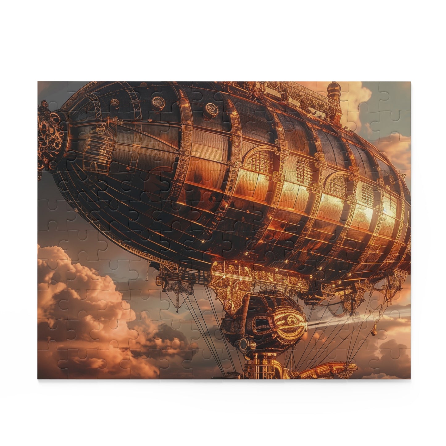 "Steampunk Airship Sky Puzzle - Intricate, colorful jigsaw puzzle for challenging fun"