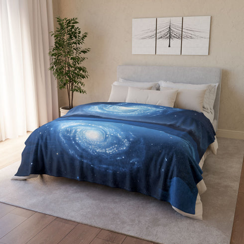 Spiral Galaxy Mirrored in a Frozen Lake Plush Fleece Throw Blanket