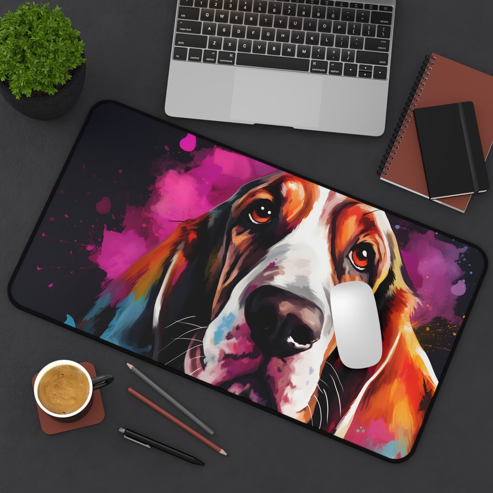 "Adorable Basset Hound Desk Mat - Protect Your Workspace in Style"