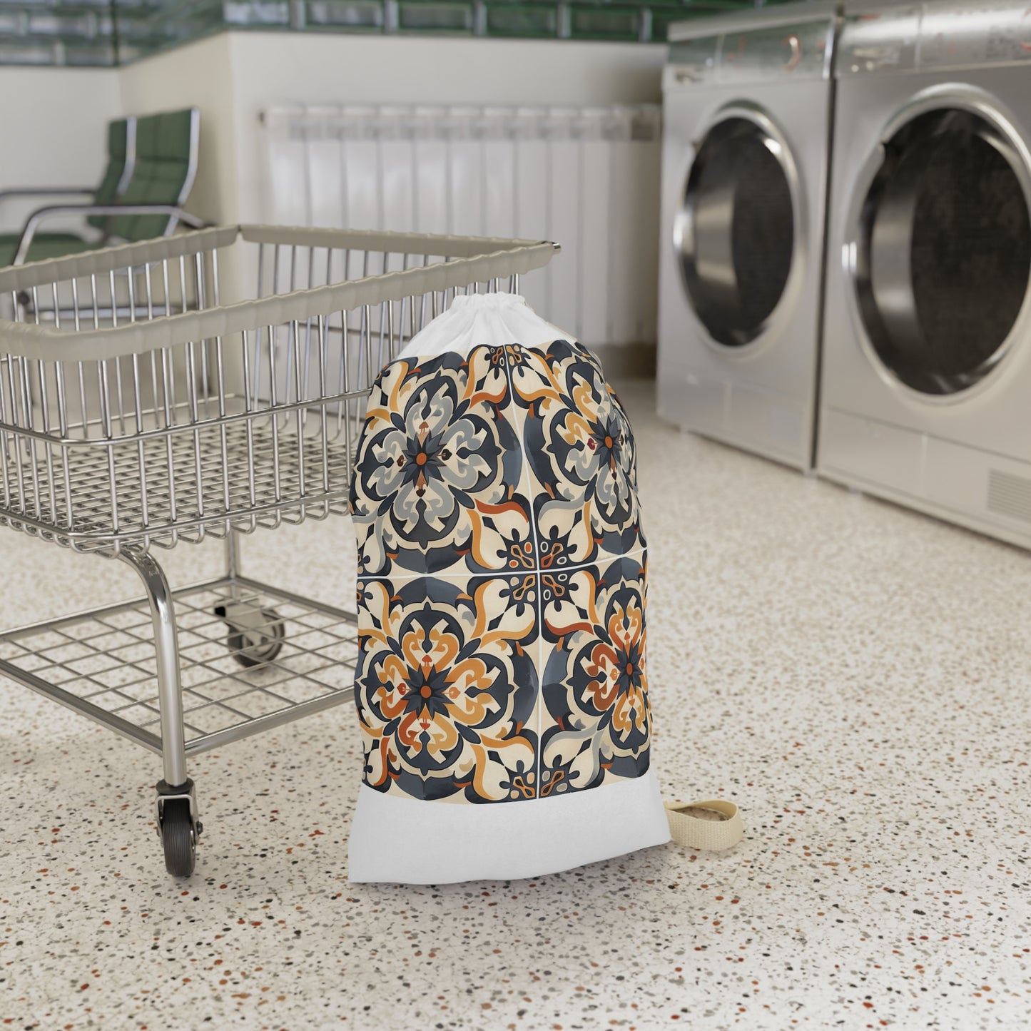 "Artisan Tile Laundry Bag - Stylish tile-inspired print, durable design, elevate your laundry routine"