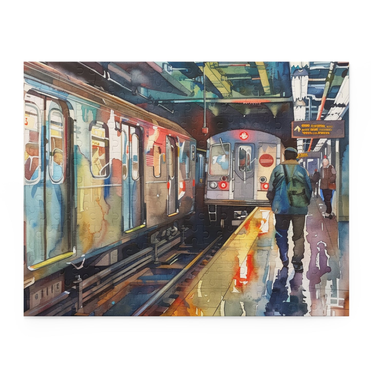 "NYC Subway Watercolor Puzzle - Dive into vibrant energy with iconic subway system depiction"