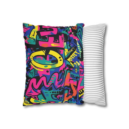 "Neon Urban Graffiti Pillowcase - Add colorful street art vibes to your bedroom with this vibrant seamless design"