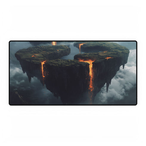 Floating Islands Orbiting a Volcano — XL & XXL Desk Mat — Full Top-Down Artwork View
