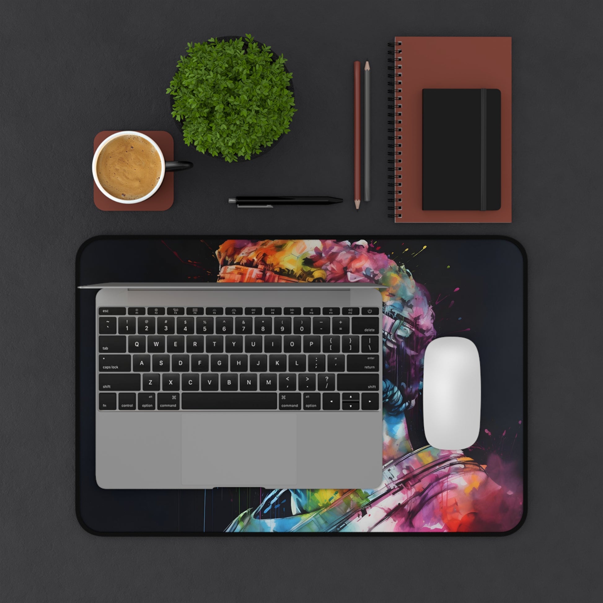 "Vibrant Neon Caesar Watercolor Desk Mat for Stylish Workspaces"