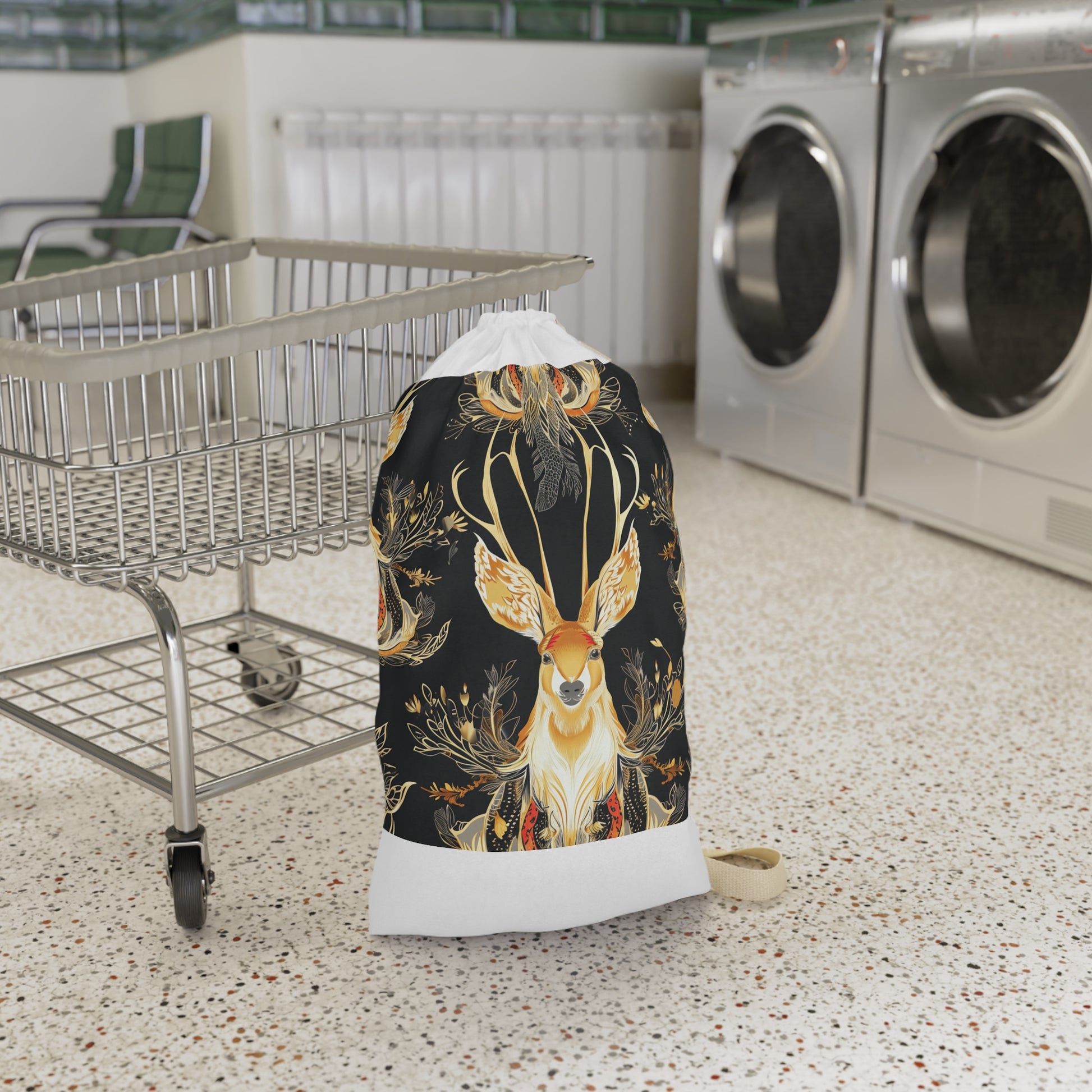 "Jackalope Fantasy Laundry Bag - Mythical print, durable, spacious design for stylish laundry transport"