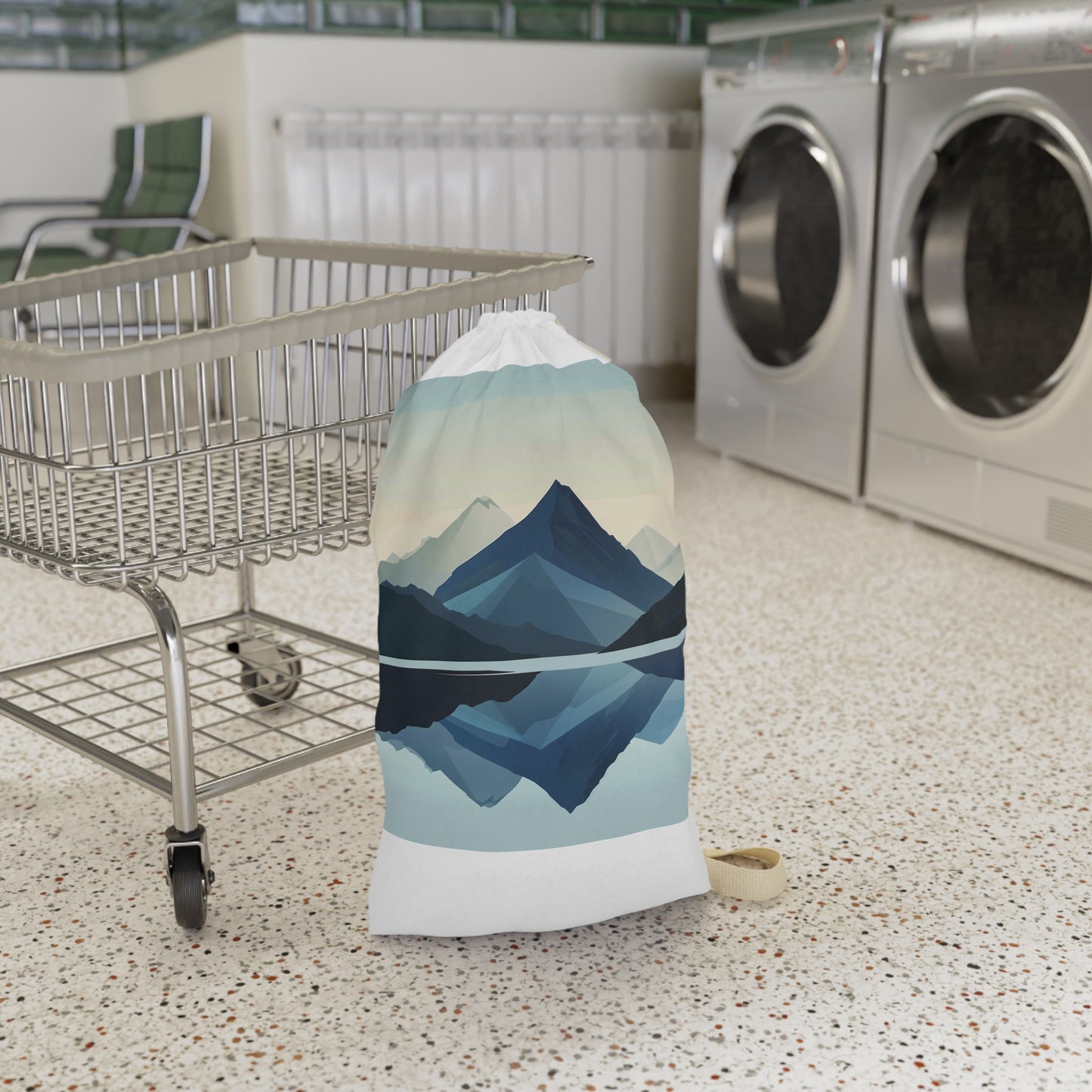 "Mountain landscape laundry bag for stylish laundry organization"