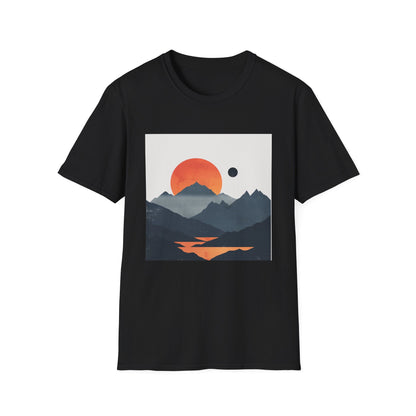 Dawn's Embrace: A Minimalist Mountain Sunrise | T-Shirt | DTG, Men's Clothing, Regular fit, T-Shirts, Unisex, Women's Clothing | Prints with Passion