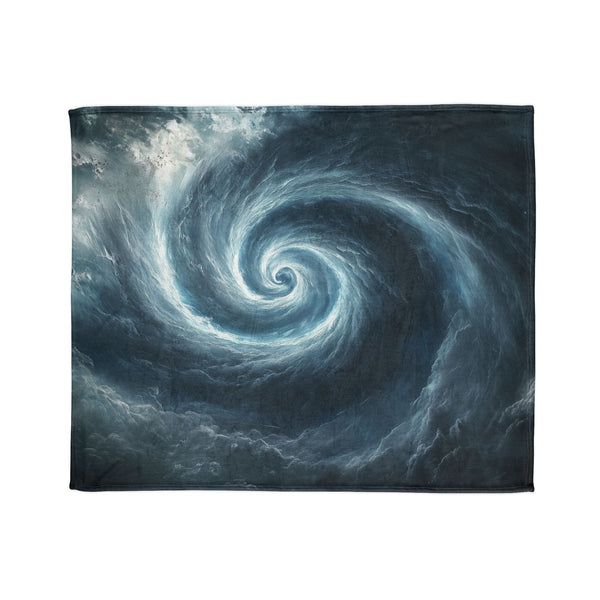 Storm Shaped Like a Spiral Eye — Plush Fleece Throw Blanket — Draped Over Sofa & Bed Lifestyle View