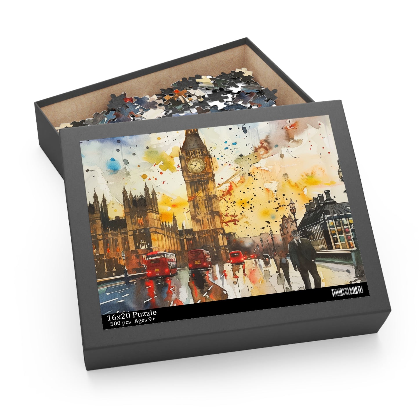 "Big Ben Watercolor Puzzle - Piece together iconic London landmark in stunning jigsaw"