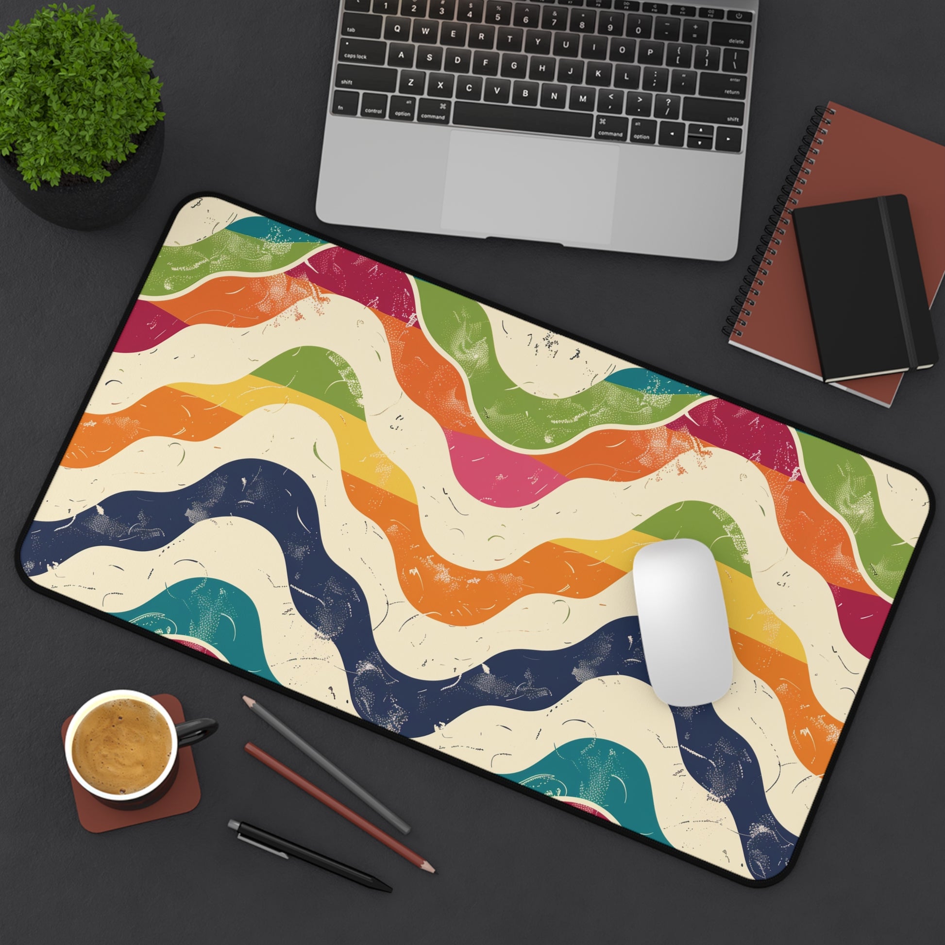 "Vibrant Retro Waves Desk Mat for Stylish Workspace Decor"