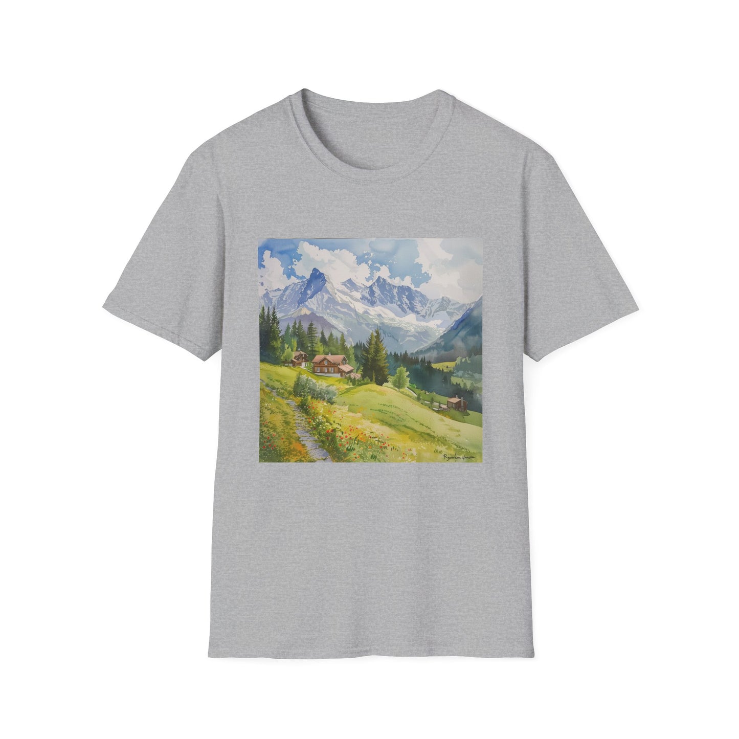 ## Alpine Serenity in Watercolor: The Swiss Alps T-shirt