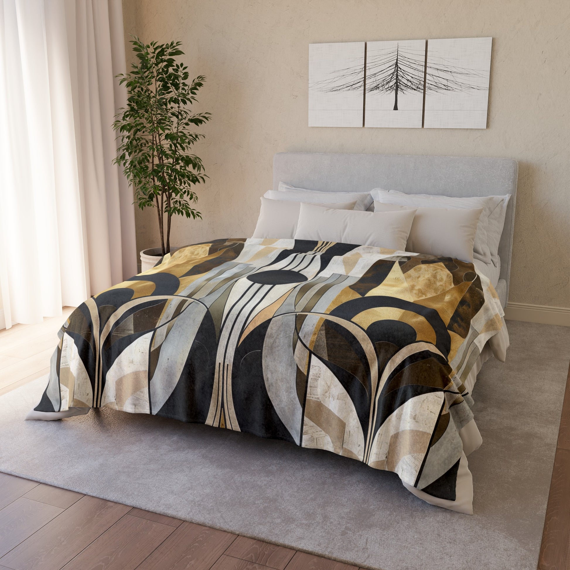 adorned with elegant art deco patterns. Stay warm in style with this cozy and luxurious blanket