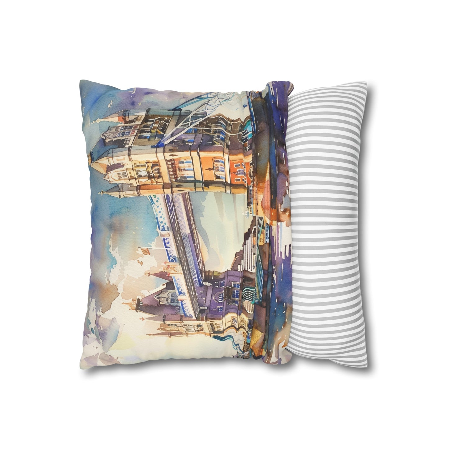 "Thames Watercolor Dreams Pillowcase | London-inspired design | High-quality material | Comfortable and stylish | Perfect for all seasons | Makes a great gift"