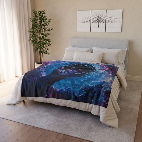 Cosmic Hand Reaching from Black Hole — Plush Fleece Throw Blanket — Product Detail View 9