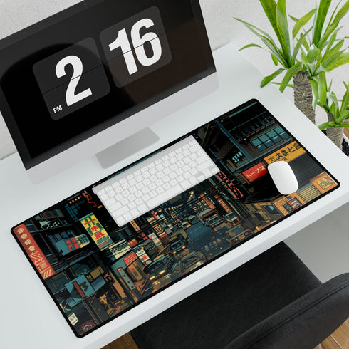 80s Retro 8-Bit Arcade Pixels — XL & XXL Desk Mat — 3mm Non-Slip Natural Rubber Base Detail