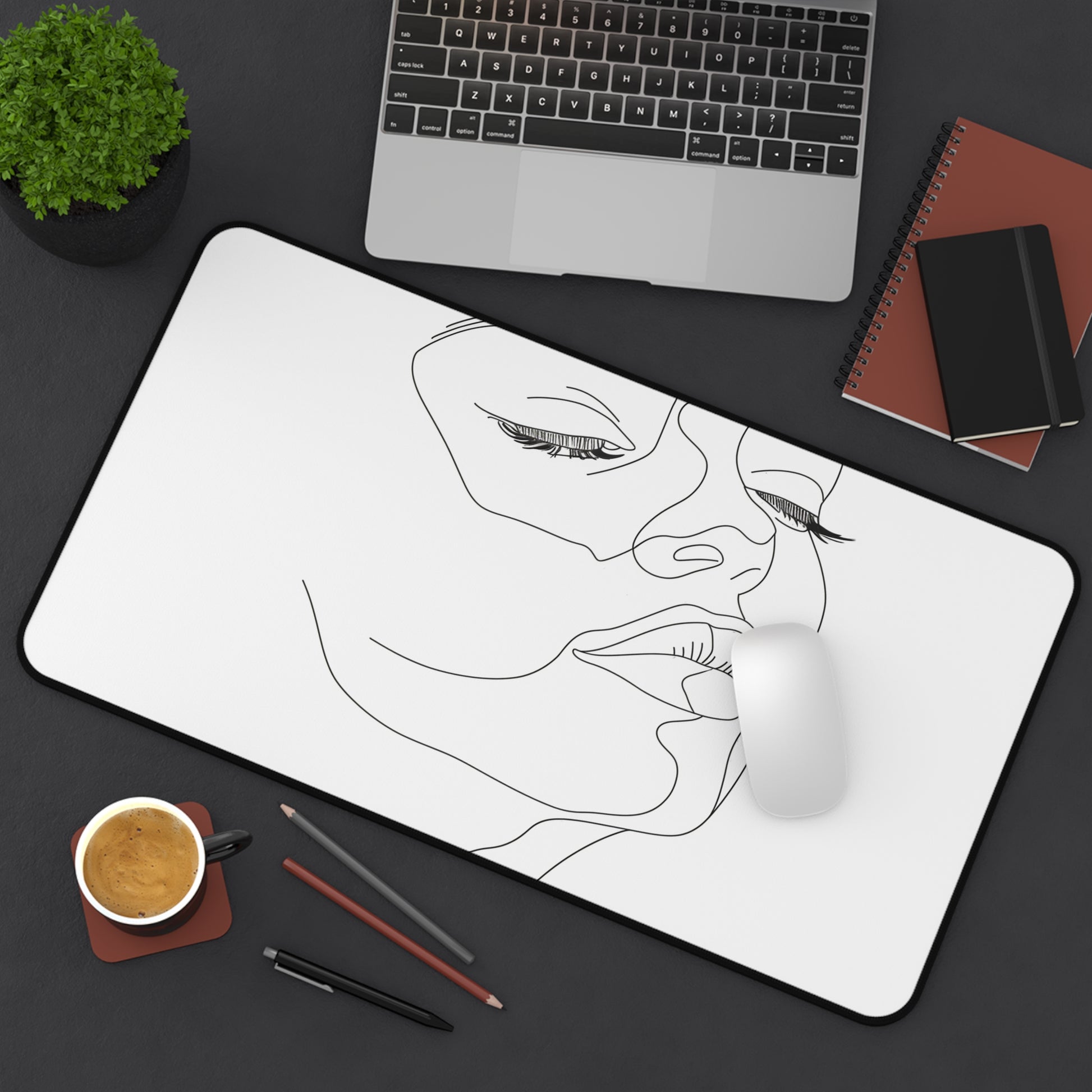 "Stylish Minimalist Face Desk Mat for modern workspaces, sleek line art design"