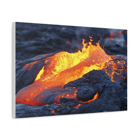 Lava Flowing from Floating Volcano (Edition II) — Canvas Wall Art — Side Profile & Stretched Corner Detail