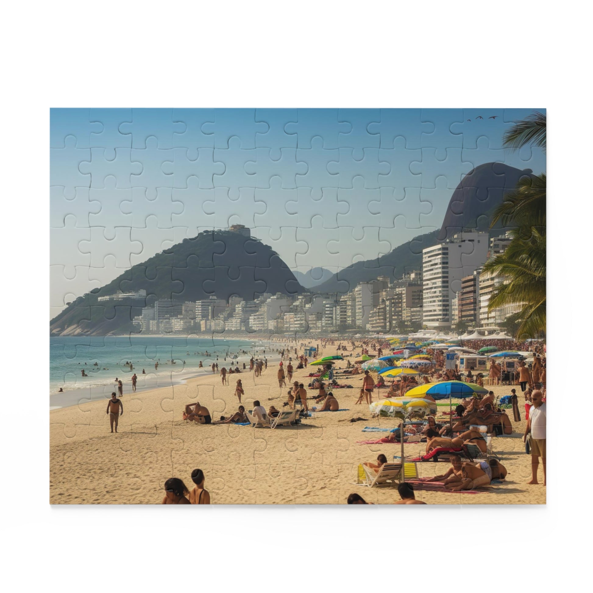 "Rio Beach Jigsaw Puzzle - Discover vibrant beach scene with Sugarloaf Mountain - 500 pieces"