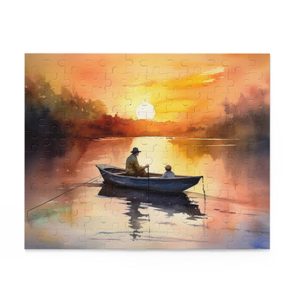 "Fisherman Sunset Jigsaw Puzzle: Relaxing puzzle with vibrant colors and intricate details"