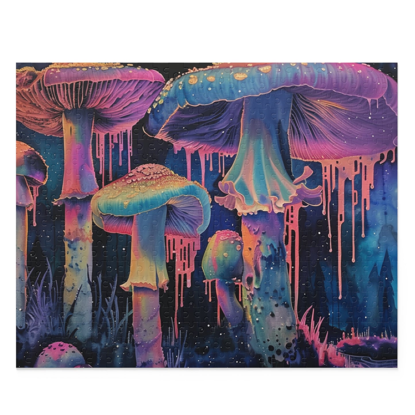 "Trippy Fungi Jigsaw Puzzle - Dive into a psychedelic world of vibrant mushrooms in this colorful and challenging puzzle"