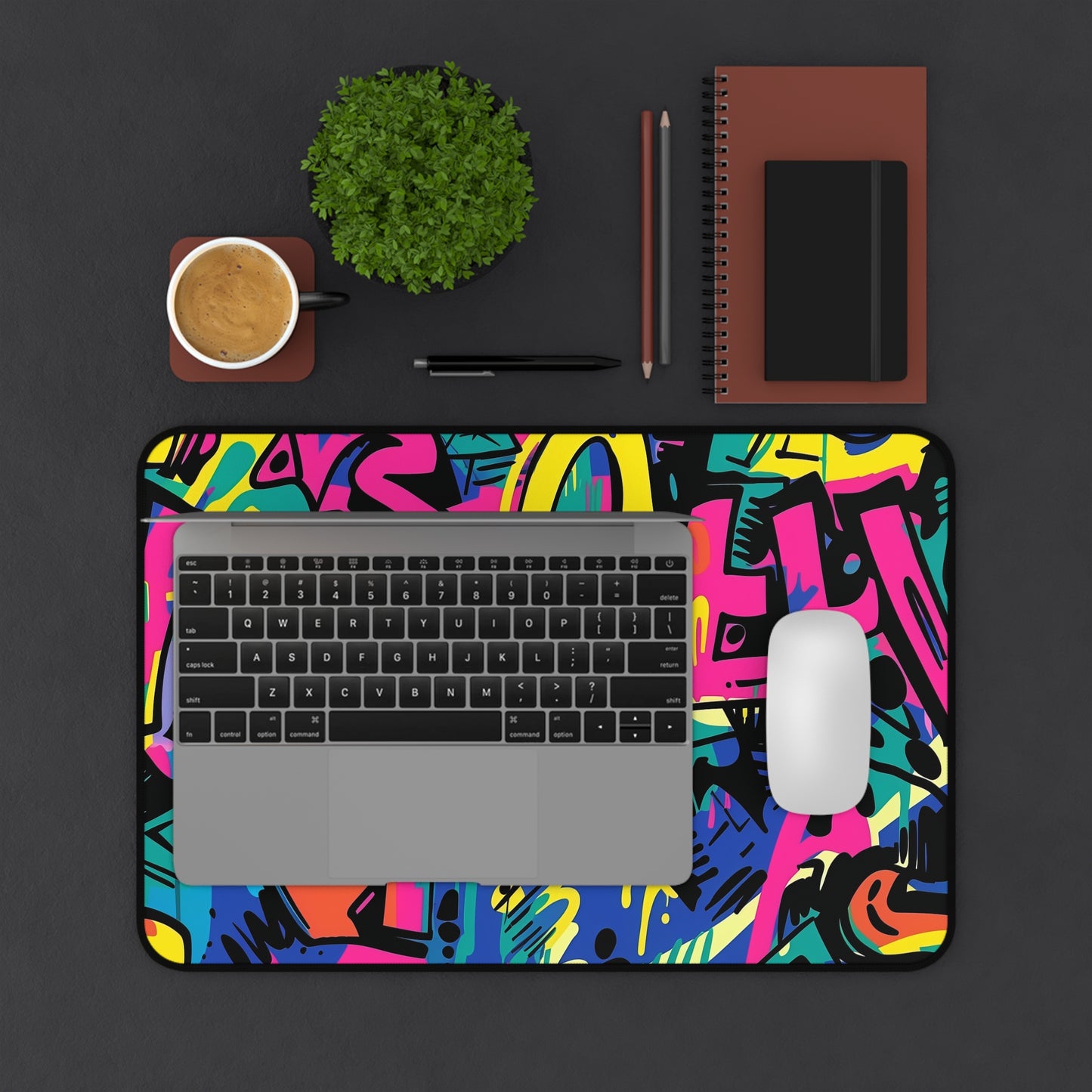 "Neon Urban Graffiti Desk Mat - Stylish and Colorful Workspace Accessory"