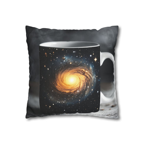 Coffee Mug with Galaxy Inside (Edition II) — 40×40 Cushion Cover — Double-Sided Back & Concealed Zip Detail