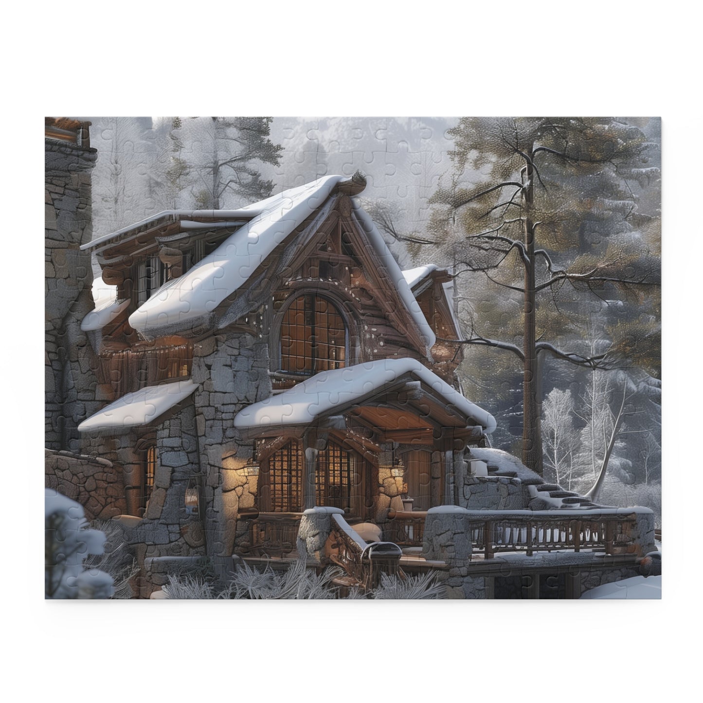 "Rustic Mountain Cabin jigsaw puzzle, perfect for nature lovers"