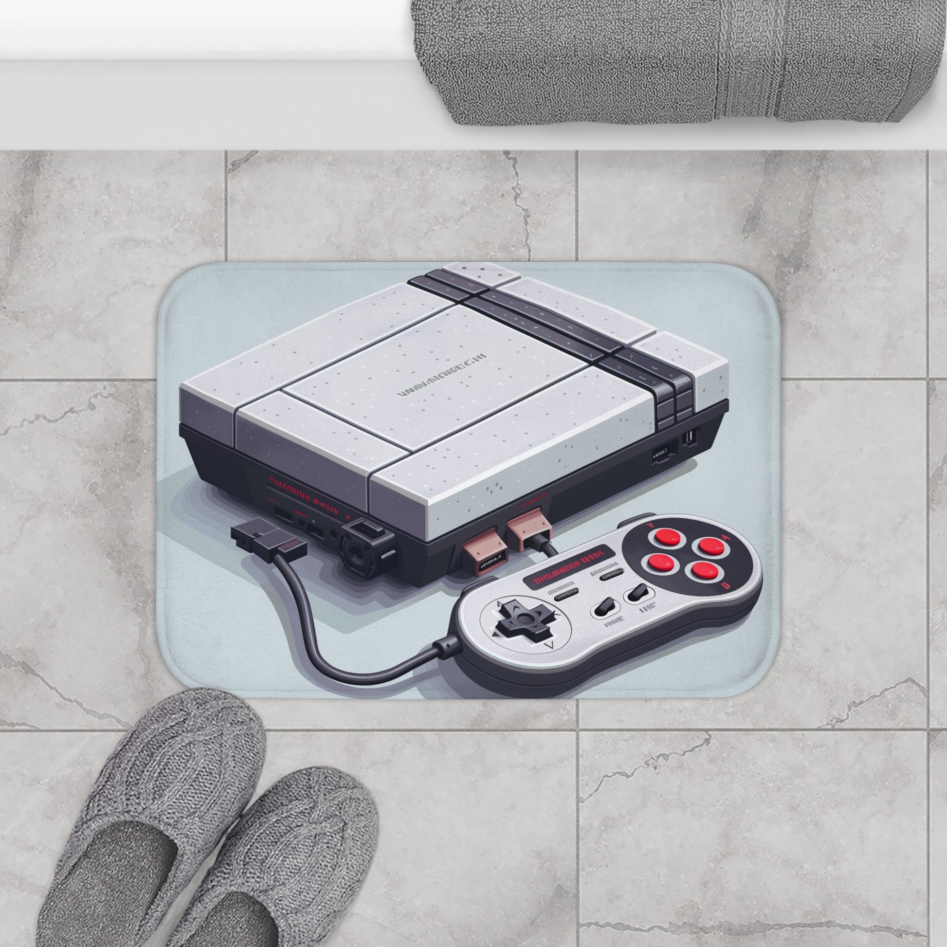 Bit Nostalgia Bath Mat | Bath Mats | 1. Retro gaming
2. Vintage decor
3. Pixel art
4. Bath accessory
5. Gift idea, Bath, Bathroom, Home & Living, Indoor, Sublimation | Prints with Passion