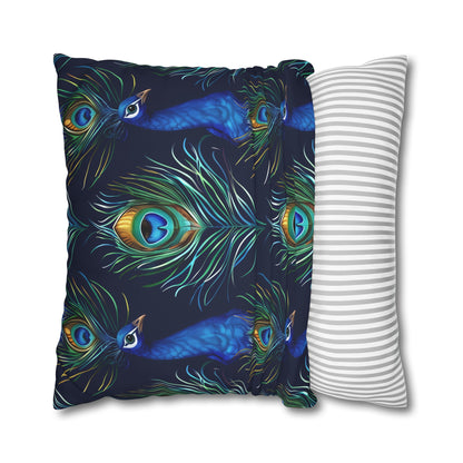 "Vibrant blue Peacock Feathers pillowcase with seamless pattern for stylish bedroom decor"