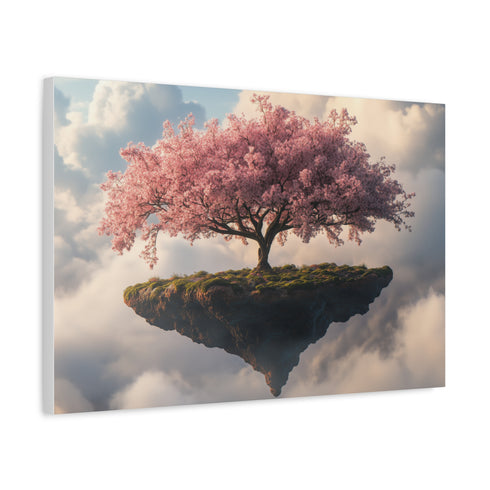 Floating Island with Cherry Blossom Trees — Canvas Wall Art — Side Profile & Stretched Corner Detail
