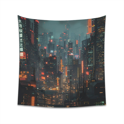 "Future City Cyberpunk Tapestry - High-Quality, Vibrant Dystopian Art for All Seasons - BenCPrints"