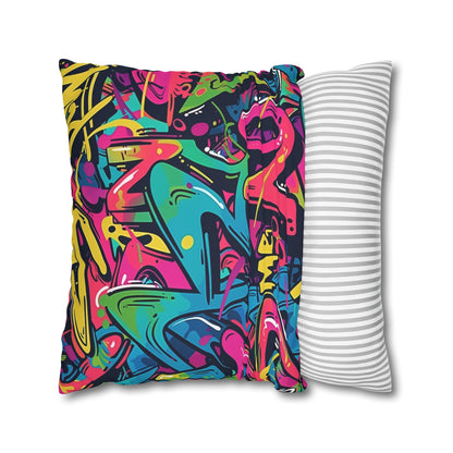 Vibrant Neon Urban Graffiti Pillowcase - Add urban cool vibe to bedroom with bright neon colors.