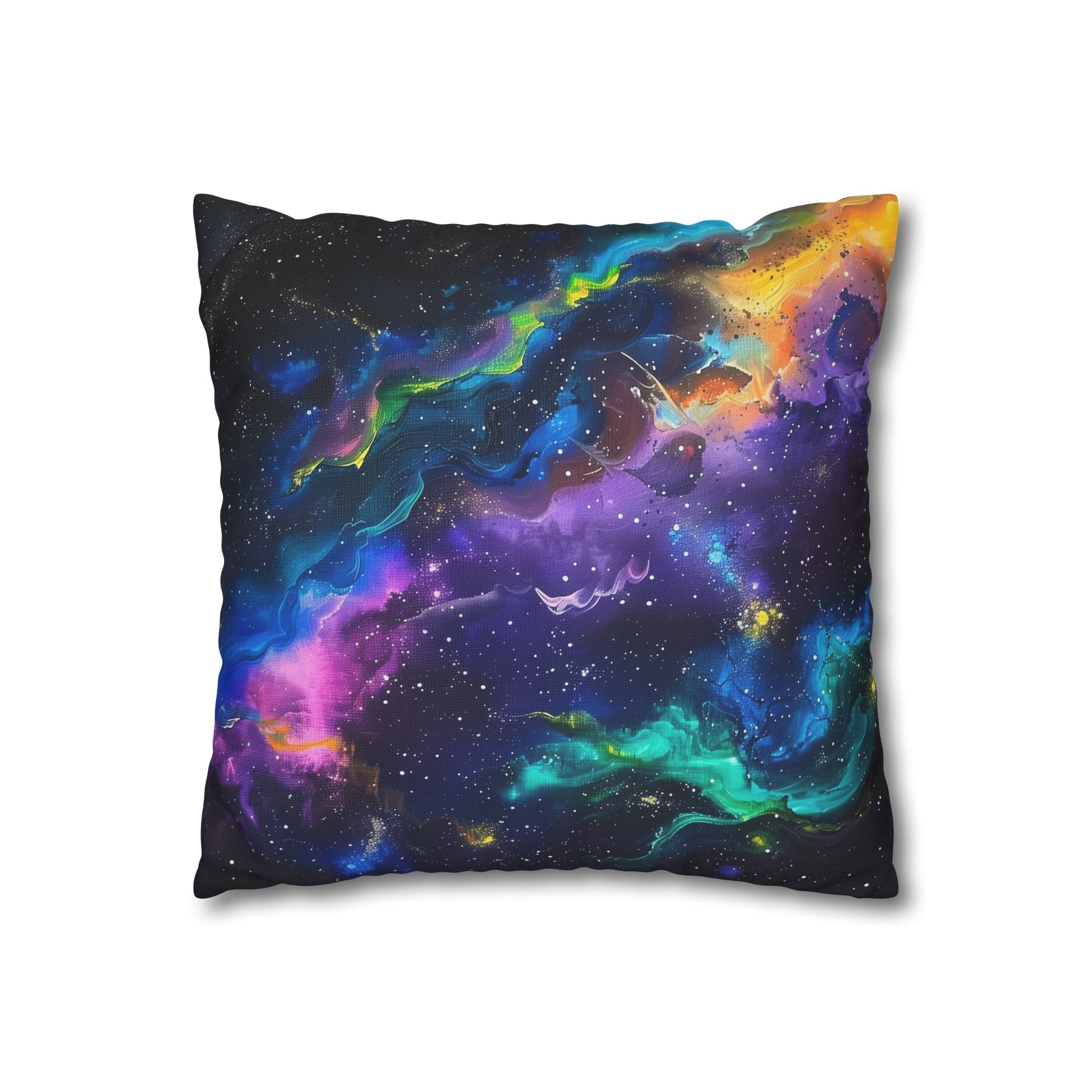 "Vibrant Cosmic Burst Pillowcase - Neon Galaxy design with cosmic colors, nebulas, and stars. High-quality, stylish, and perfect for all seasons. Makes a great gift. Shop now!"