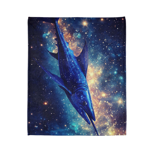 Swordfish Slicing through Star Sea Plush Fleece Throw Blanket