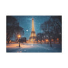 Paris Snowy Evening Streetlight Glow Stretched Canvas Wall Art - View 1 | Prints With Passion