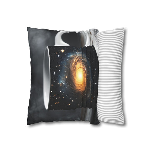 Coffee Mug with Galaxy Inside (Edition II) — 40×40 Cushion Cover — Sofa & Living Room Lifestyle View