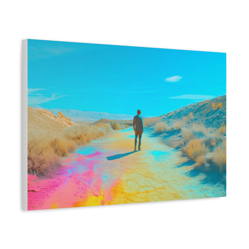 Neon Tide Washing over Desert — Canvas Wall Art — Side Profile & Stretched Corner Detail