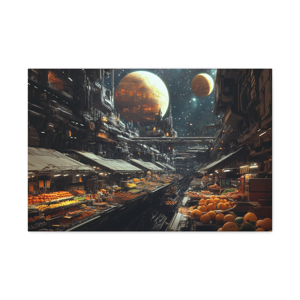 Floating Market in Space — Canvas Wall Art — Living Room Wall Lifestyle View