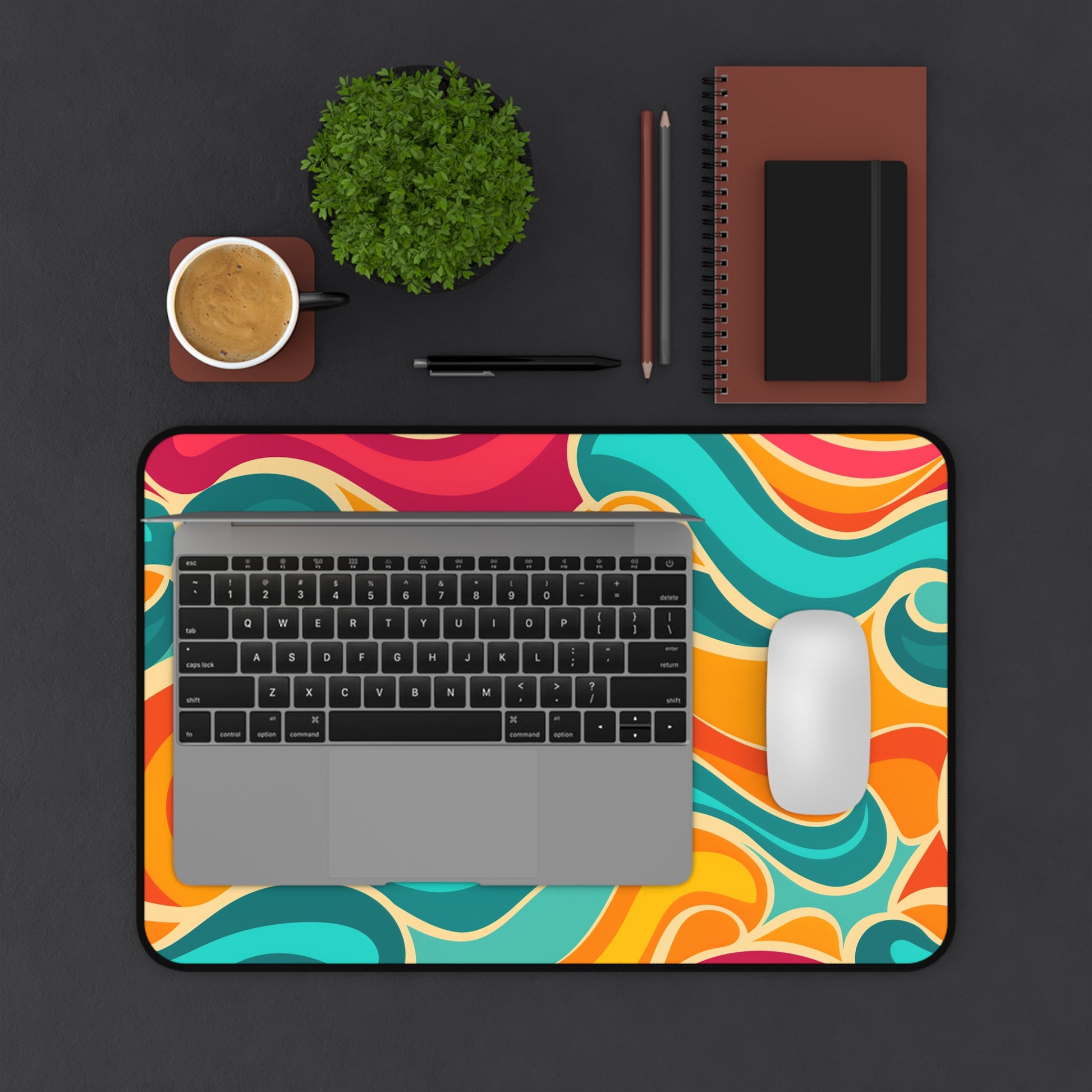 "Vibrant Retro Waves Desk Mat for Stylish Workspace Decor"