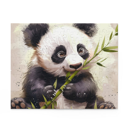 Panda Feast Jigsaw Puzzle - Adorable panda munching on bamboo in heartwarming scene, perfect for animal lovers and puzzle enthusiasts.