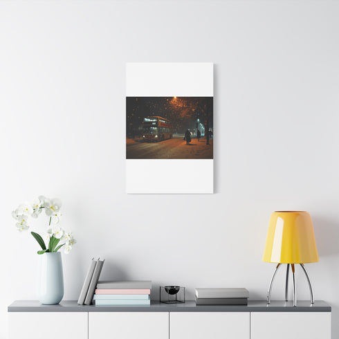 London Winter Snowfall Illuminated Evening Stretched Canvas Wall Art - View 2 | Prints With Passion
