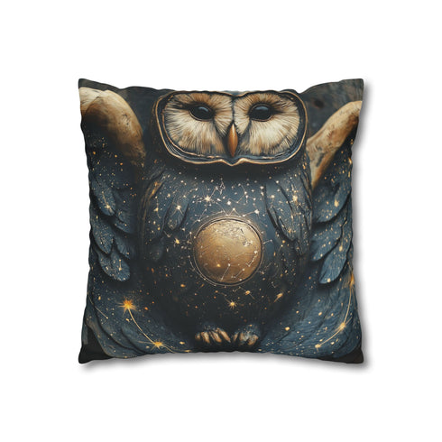 Owl with Constellation Wings (Edition II) — 40×40 Cushion Cover — Double-Sided Back & Concealed Zip Detail
