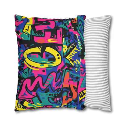 "Neon Urban Graffiti Pillowcase - Add street art vibes with bright neon colors for a vibrant bedroom transformation"